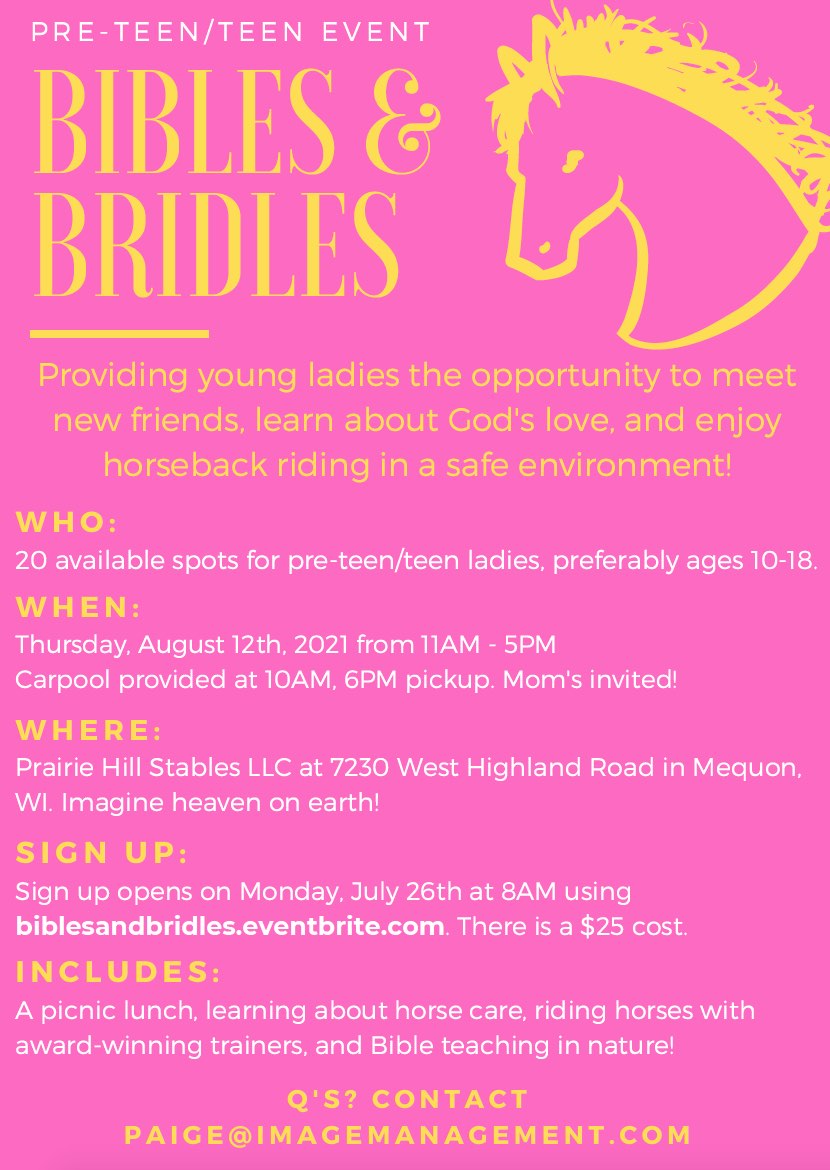 Milk and Honey Magazine teen bibles and bridles horseback riding event in Mequon