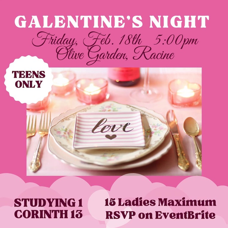 Milk and Honey Magazine event Christian Galentines Day Dinner for teen girls in Racine, Wisconsin